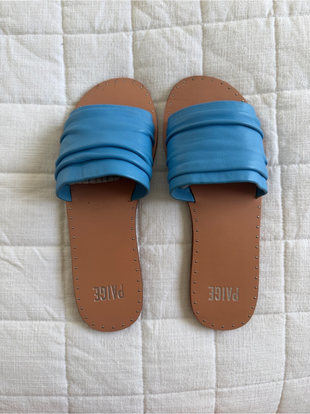 Paige Blue Leather Slide Sandals